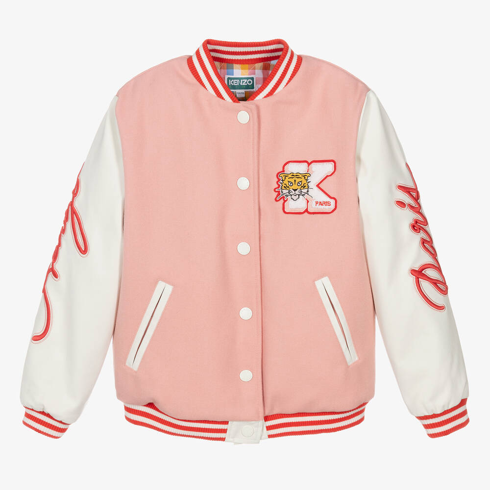 KENZO KIDS - Teen Girls Pink Wool Baseball Jacket  | Childrensalon