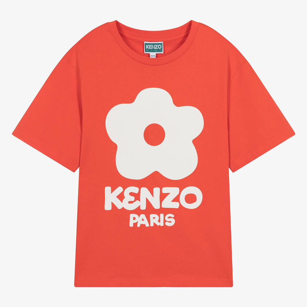 KENZO KIDS - تيشيرت قطن عضوي لون أحمر فاقع للمراهقات | Childrensalon