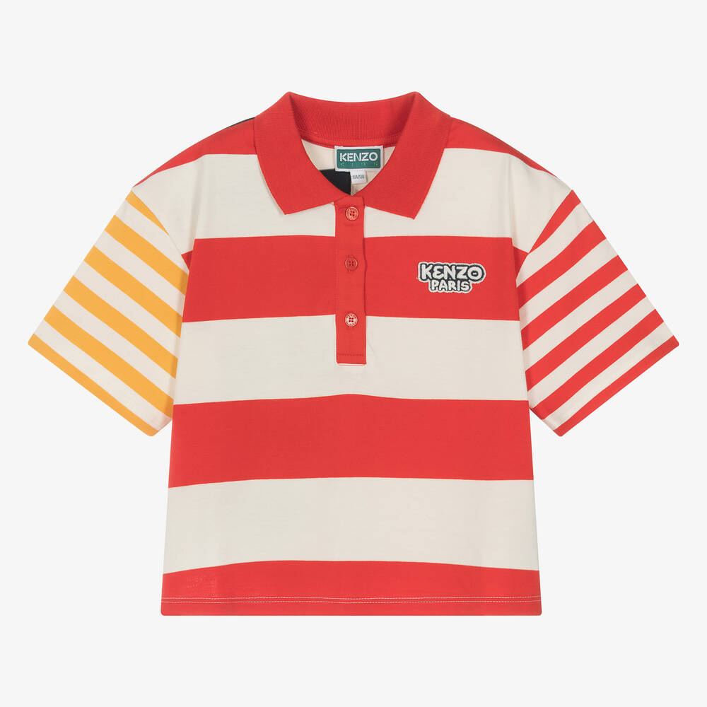 KENZO KIDS - Teen Girls Red & Ivory Stripe Polo Shirt | Childrensalon