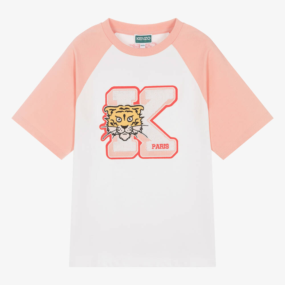 KENZO KIDS - Teen Girls White Cartoon Tiger Cotton T-Shirt | Childrensalon