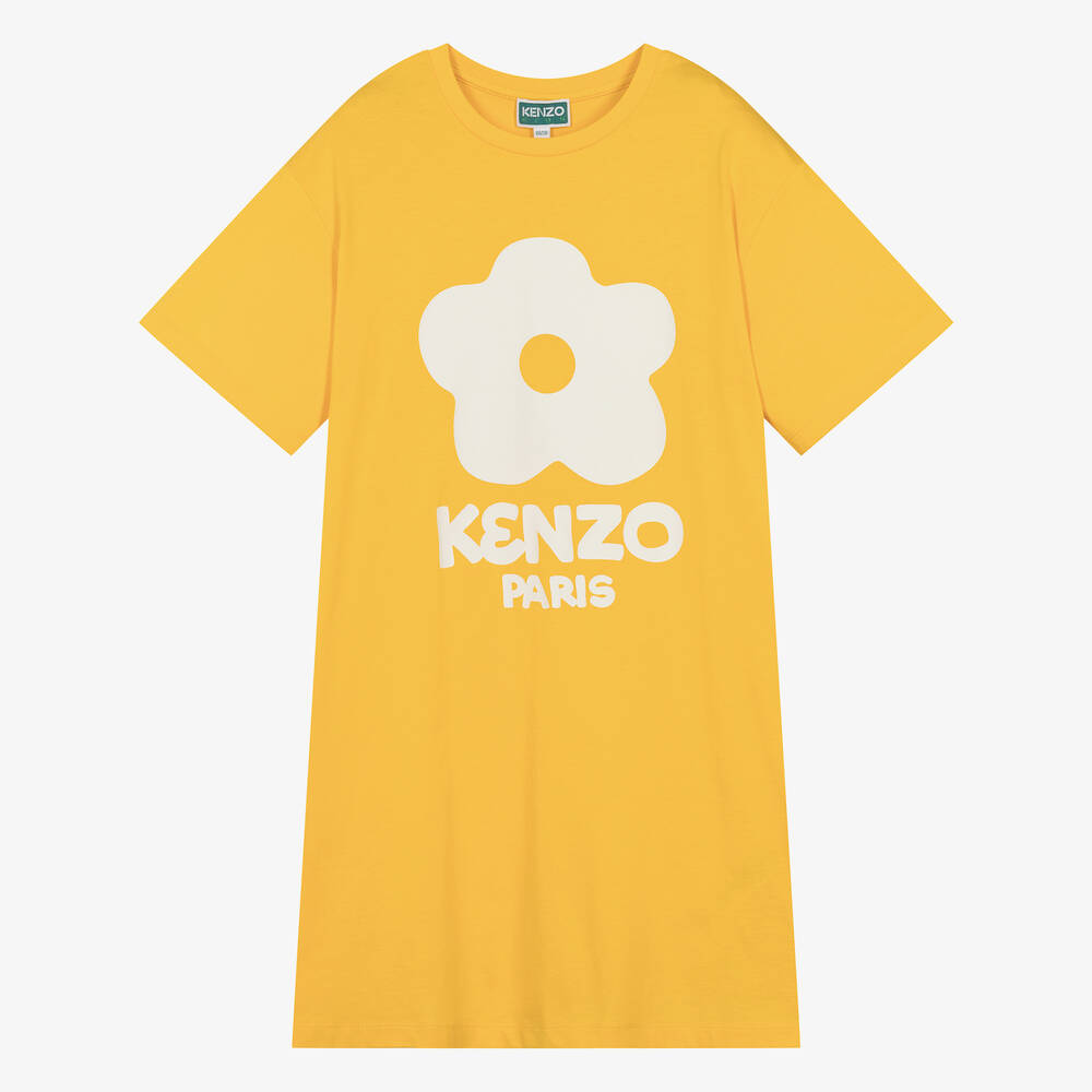 KENZO KIDS - فستان بطبعة بوك فلاور قطن عضوي لون أصفر | Childrensalon