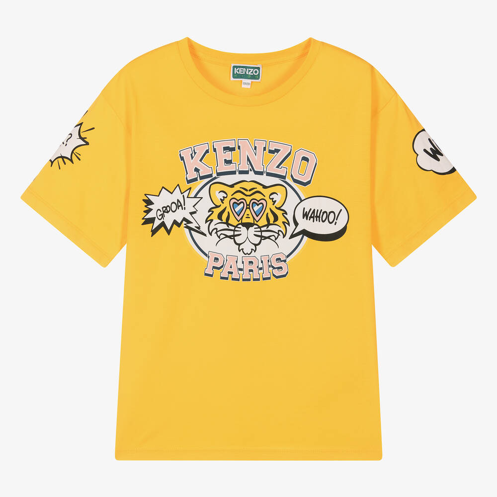 KENZO KIDS - Teen Girls Yellow Tiger Cotton T-Shirt | Childrensalon