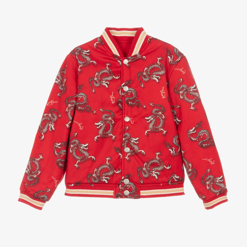 KENZO KIDS - Красная двусторонняя куртка с драконами для подростков | Childrensalon