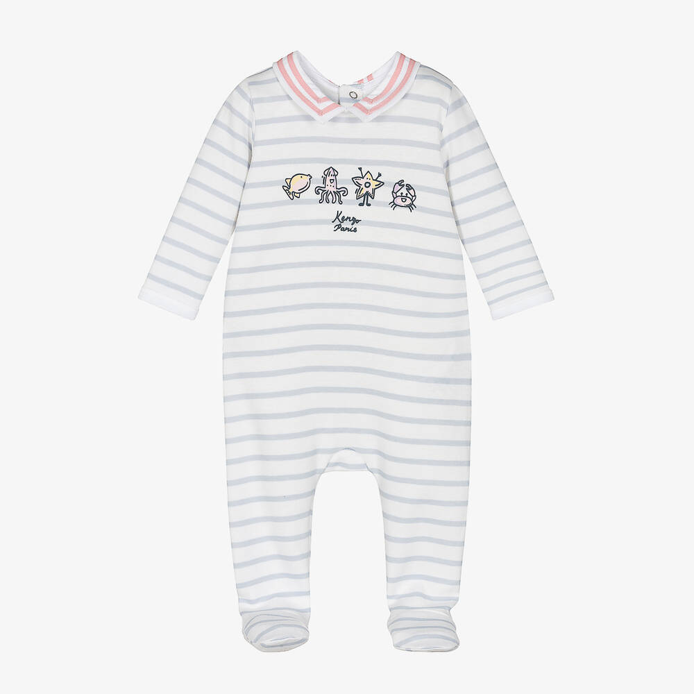 Kenzo Graphic-print Striped Babygrow In White