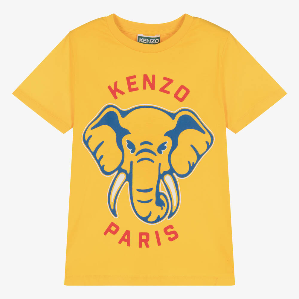 KENZO KIDS - Желтая хлопковая футболка со слоном  | Childrensalon