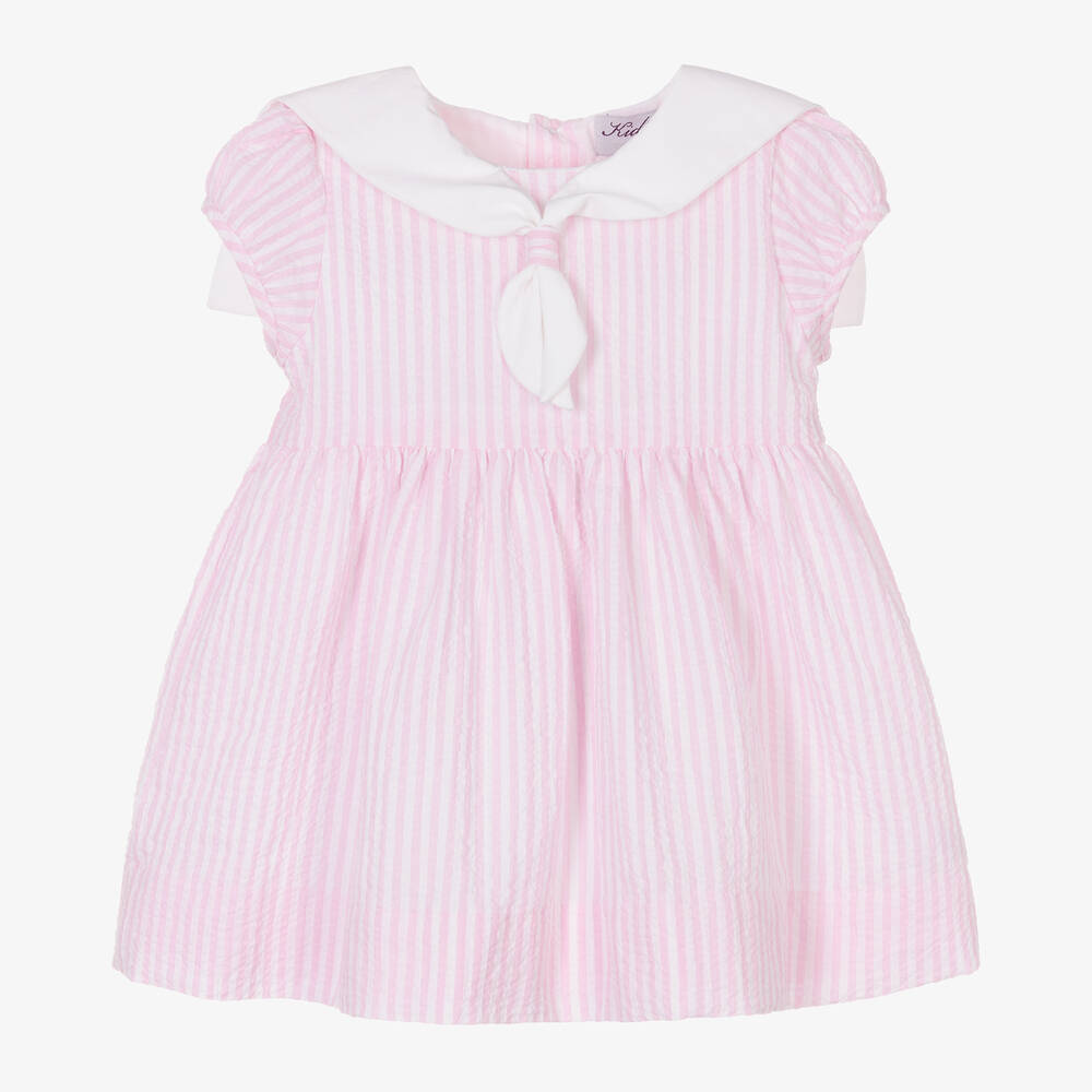 Kidiwi - Baby Girls Pink Striped Cotton Dress  | Childrensalon
