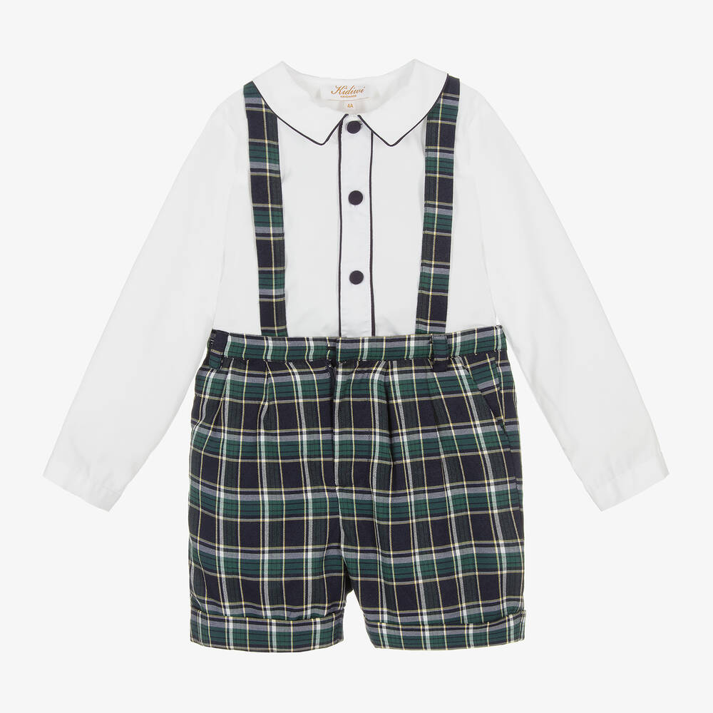 Kidiwi - Boys Blue & Green Tartan Shorts Set | Childrensalon