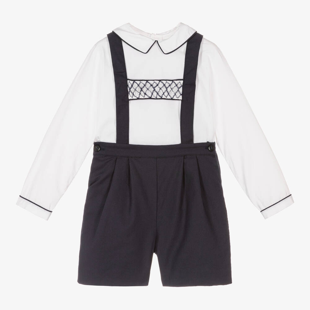 Kidiwi - Boys Blue Hand-Smocked Cotton Shorts Set | Childrensalon