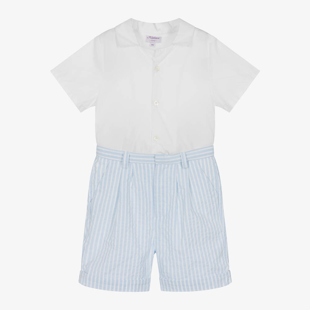 Kidiwi - Boys Blue Striped Cotton Shorts Set | Childrensalon