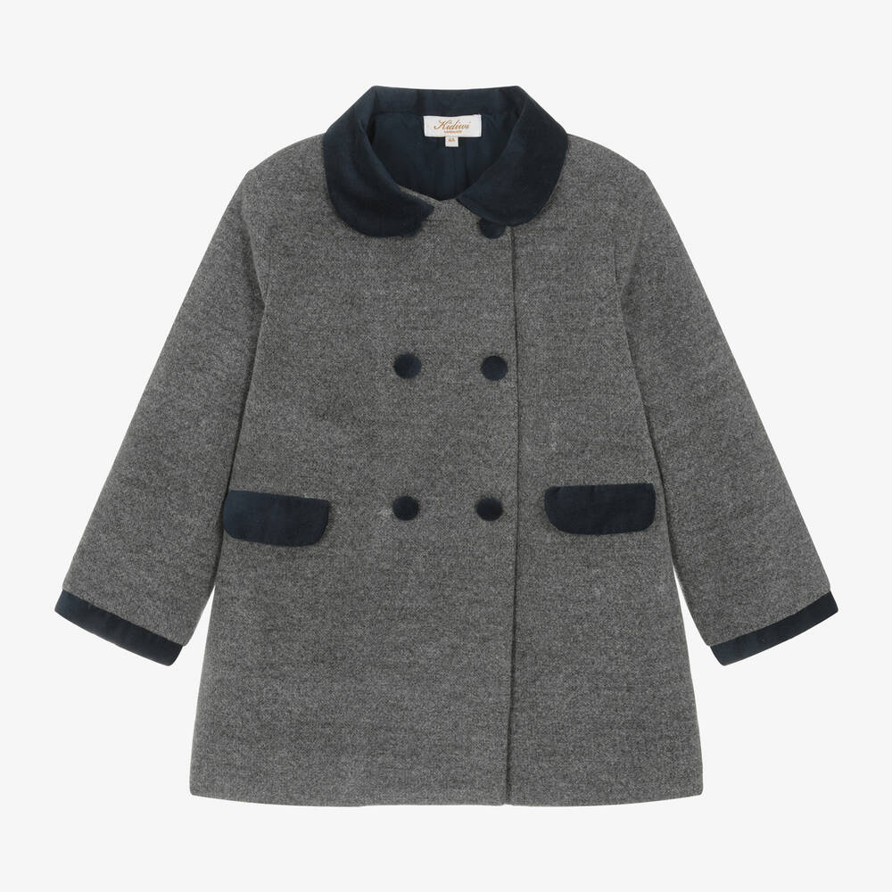 Kidiwi - Boys Grey Wool Double-Breasted Coat | Childrensalon