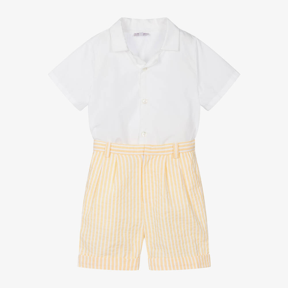 Kidiwi - Boys Yellow & White Cotton Shorts Set | Childrensalon