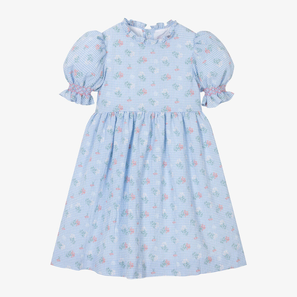 Kidiwi - Girls Blue Check Cotton Dress | Childrensalon