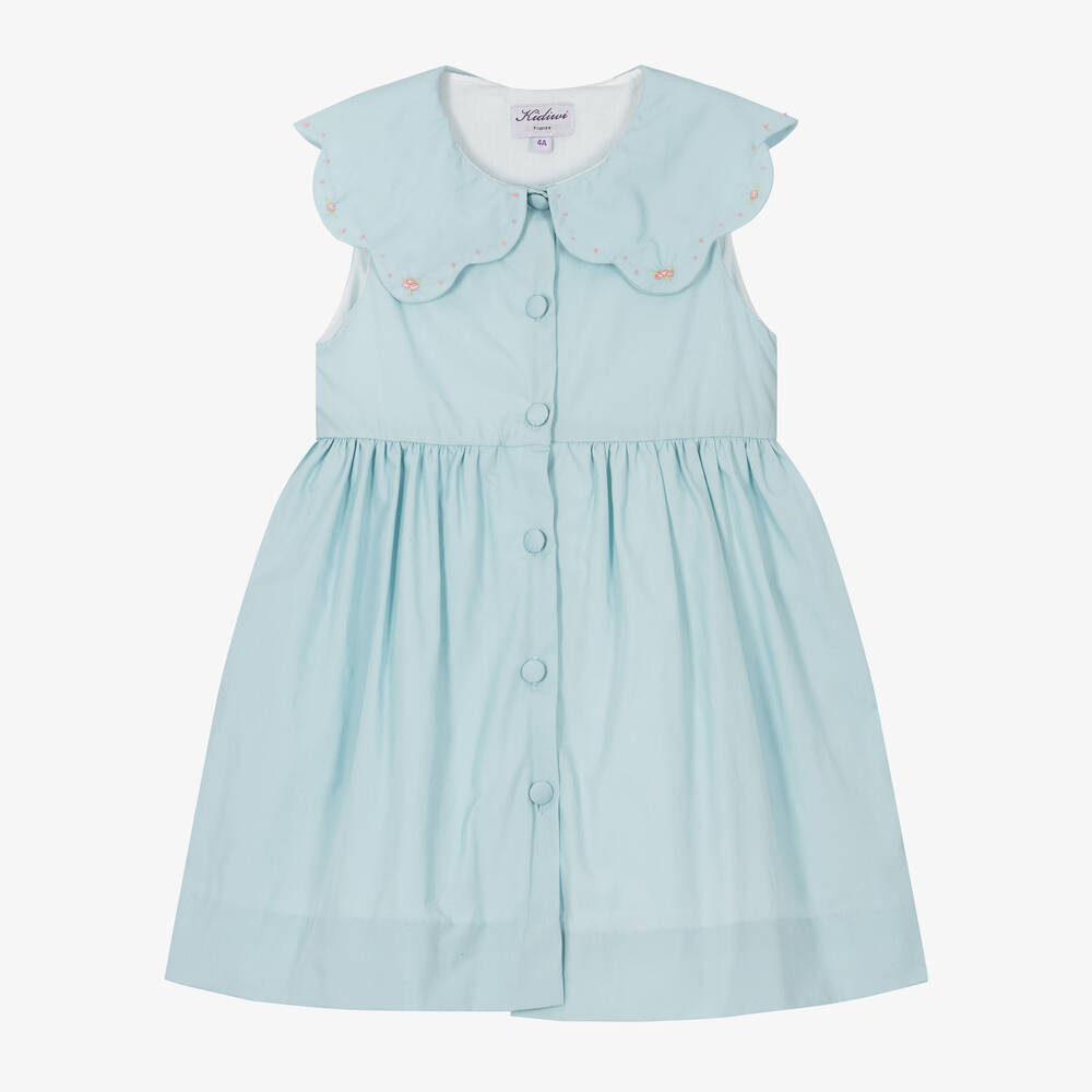 Kidiwi - Girls Blue Cotton Dress | Childrensalon