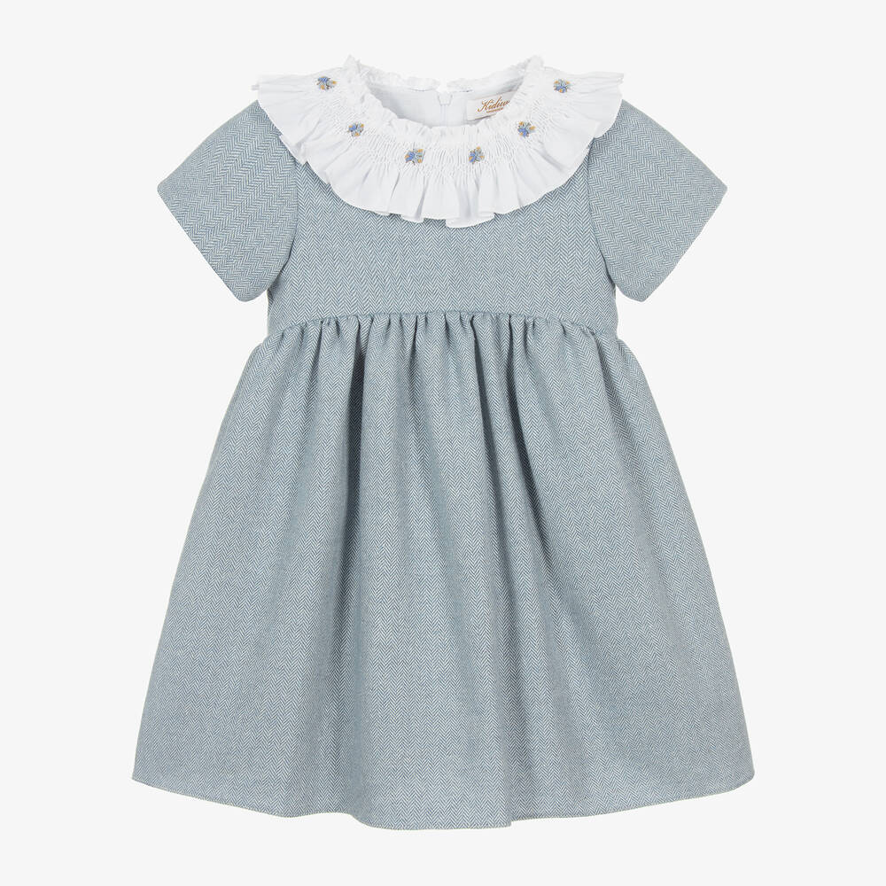 Kidiwi - Girls Blue Herringbone Dress | Childrensalon