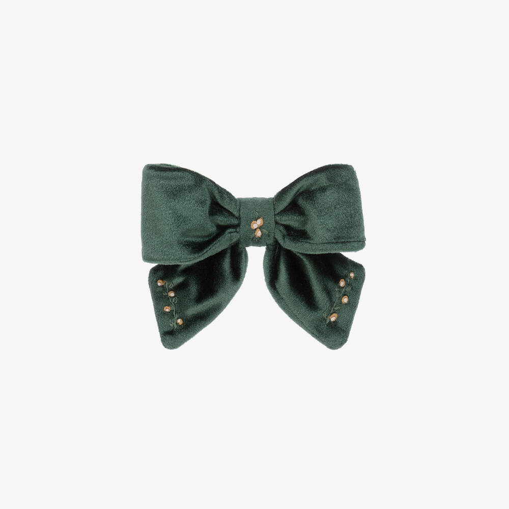 Kidiwi - Girls Green Velvet Bow Hair Clip (12cm) | Childrensalon