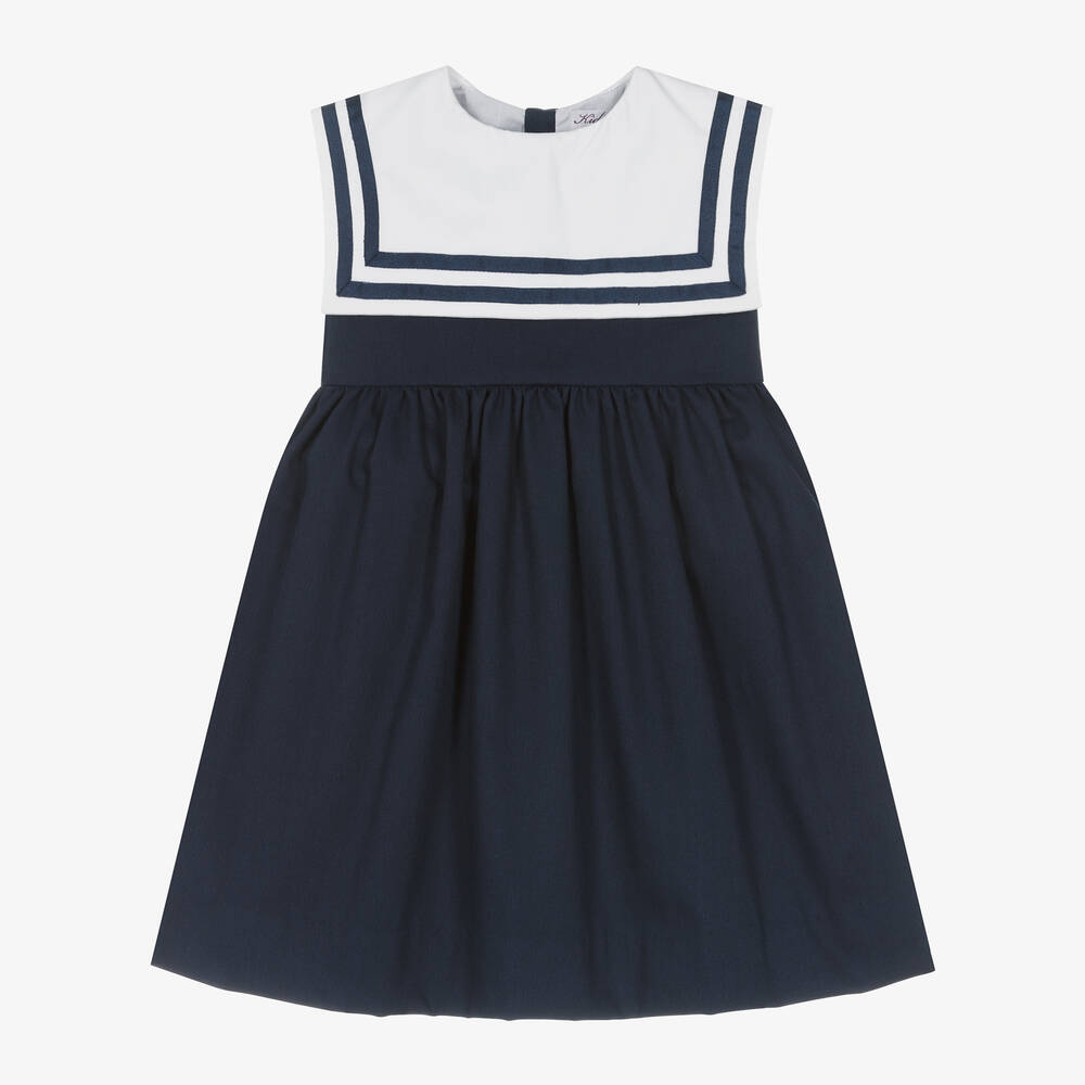 Kidiwi - Girls Navy Blue Cotton Sailor Dress | Childrensalon