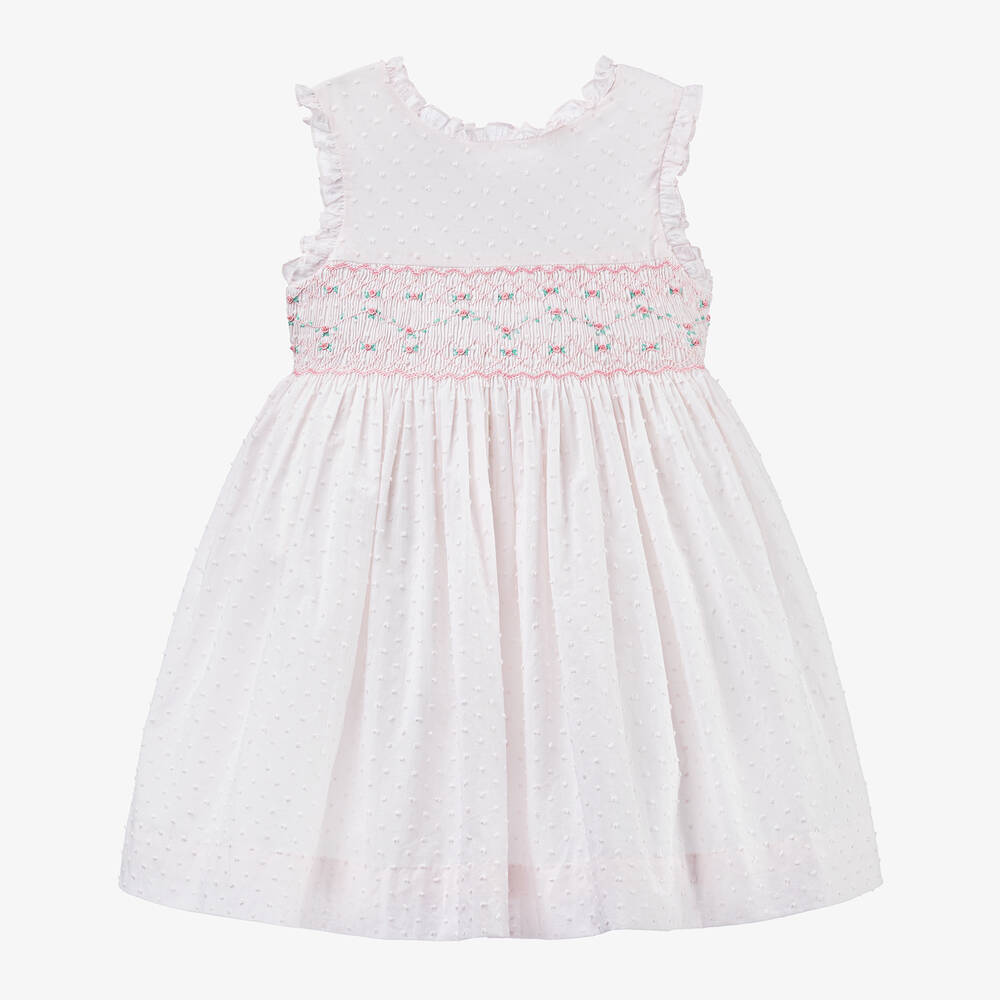 Kidiwi - Girls Pale Pink Cotton Smocked Dress | Childrensalon
