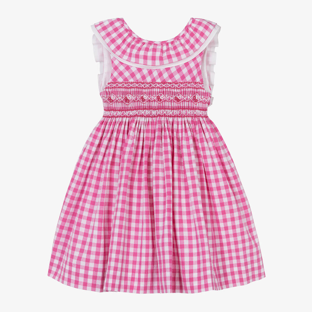 Kidiwi - Girls Pink Cotton Gingham Check Dress | Childrensalon
