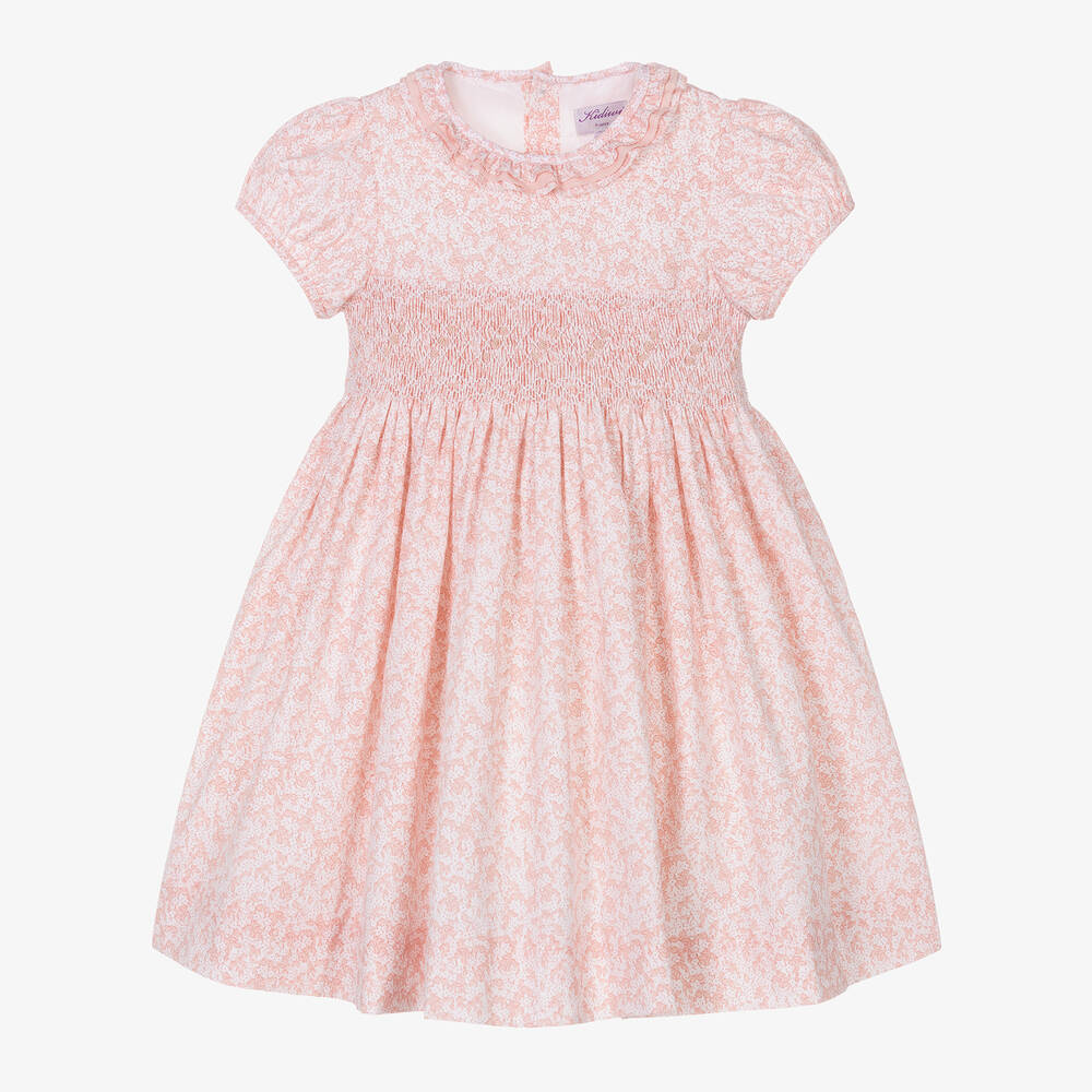 Kidiwi - Girls Pink Cotton Smocked Floral Dress | Childrensalon