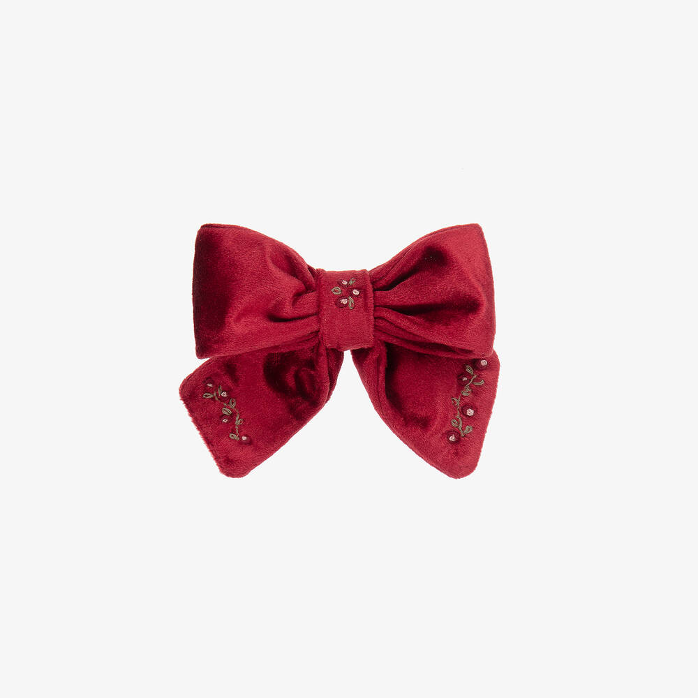 Kidiwi - Girls Red Velvet Bow Hair Clip (12cm) | Childrensalon