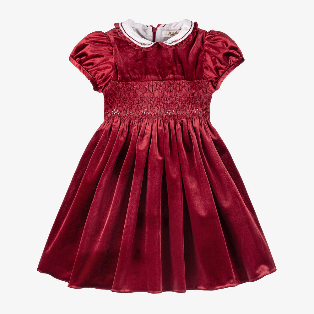 Kidiwi - Girls Red Velvet Hand-Smocked Dress | Childrensalon