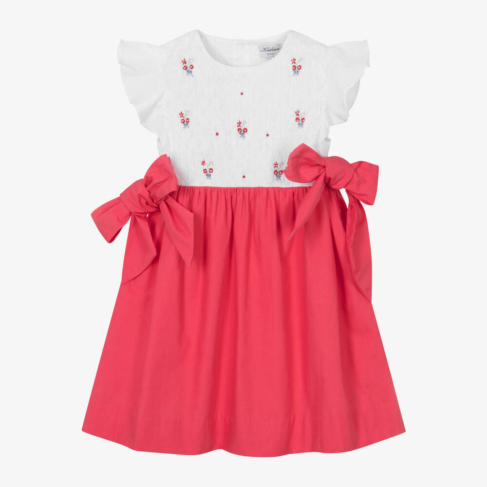 Kidiwi - Girls Red & White Smocked Cotton Dress | Childrensalon