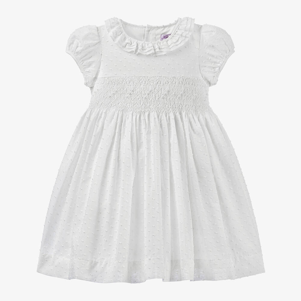 Kidiwi - Girls White Cotton Smocked Dress | Childrensalon