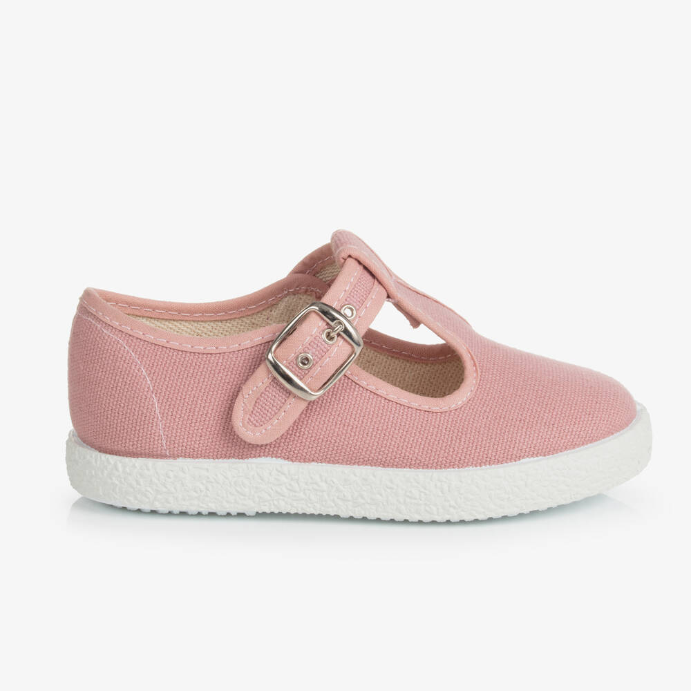 KIKU - Pink Canvas T-Bar Shoes | Childrensalon