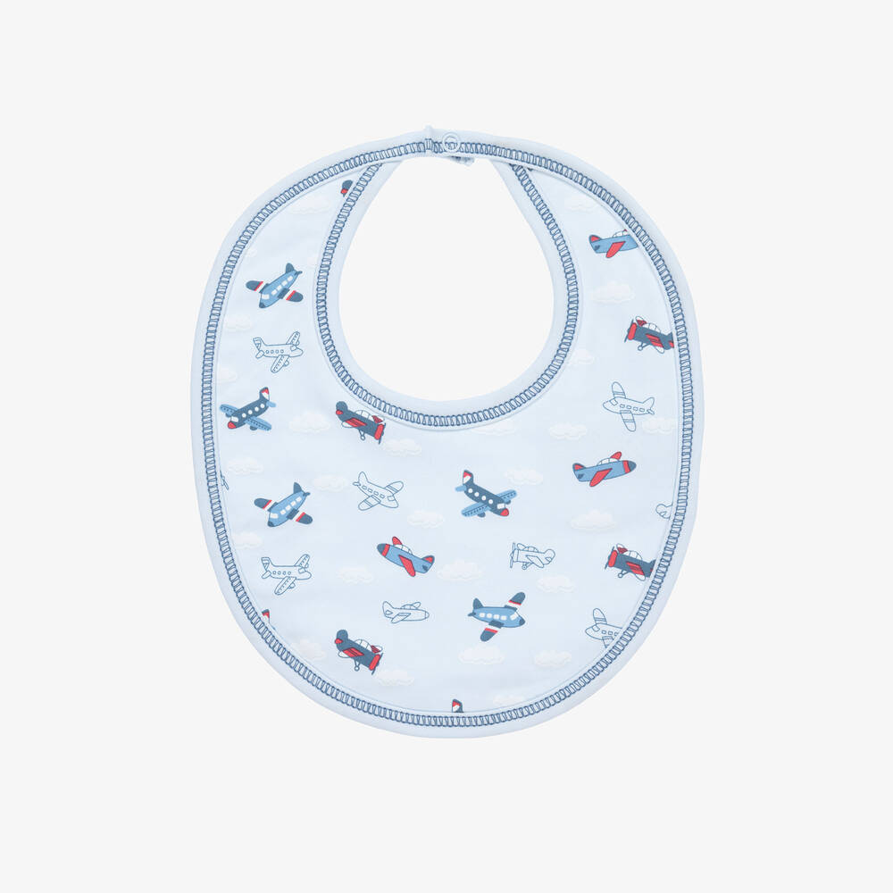 Kissy Kissy - Baby Boys Blue Sky-High Planes Pima Cotton Bib | Childrensalon