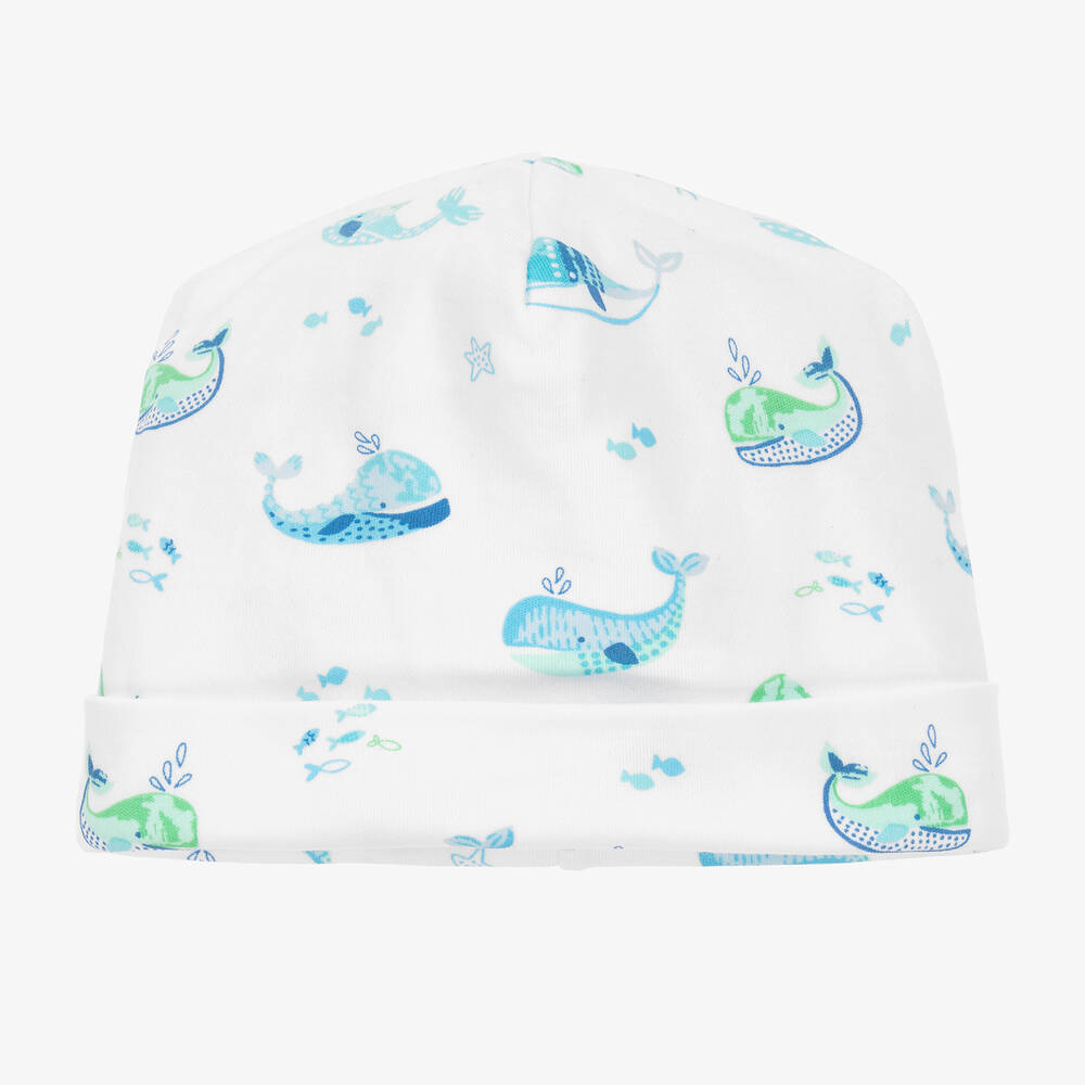 Shop Kissy Kissy Baby Boys Cotton Watercolour Whales Hat In White