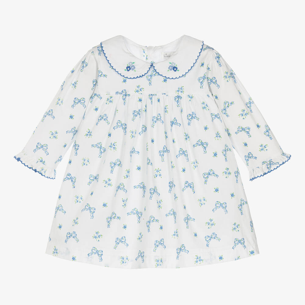 Kissy Kissy - Baby Girls Blue Blooming Bows Pima Cotton Dress | Childrensalon