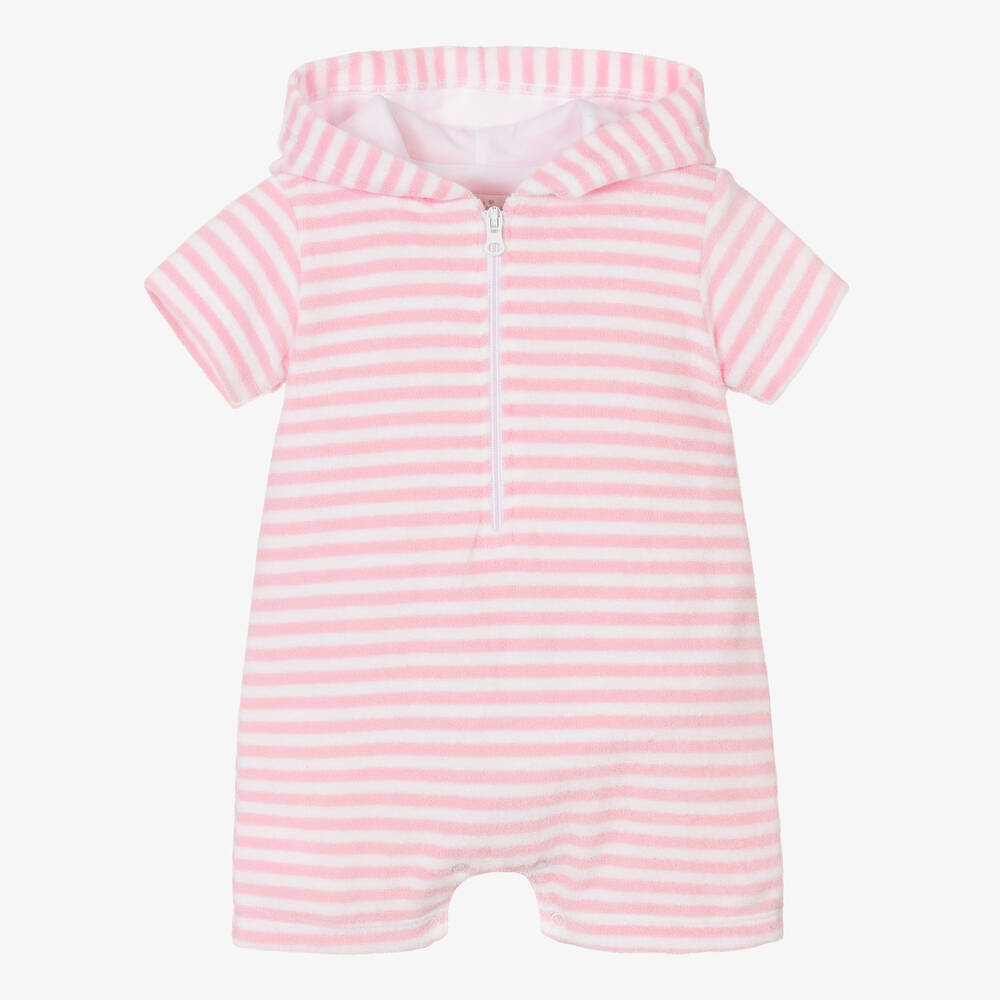 Kissy Kissy - Baby Girls Pink Cabana Terry Stripes Shortie | Childrensalon