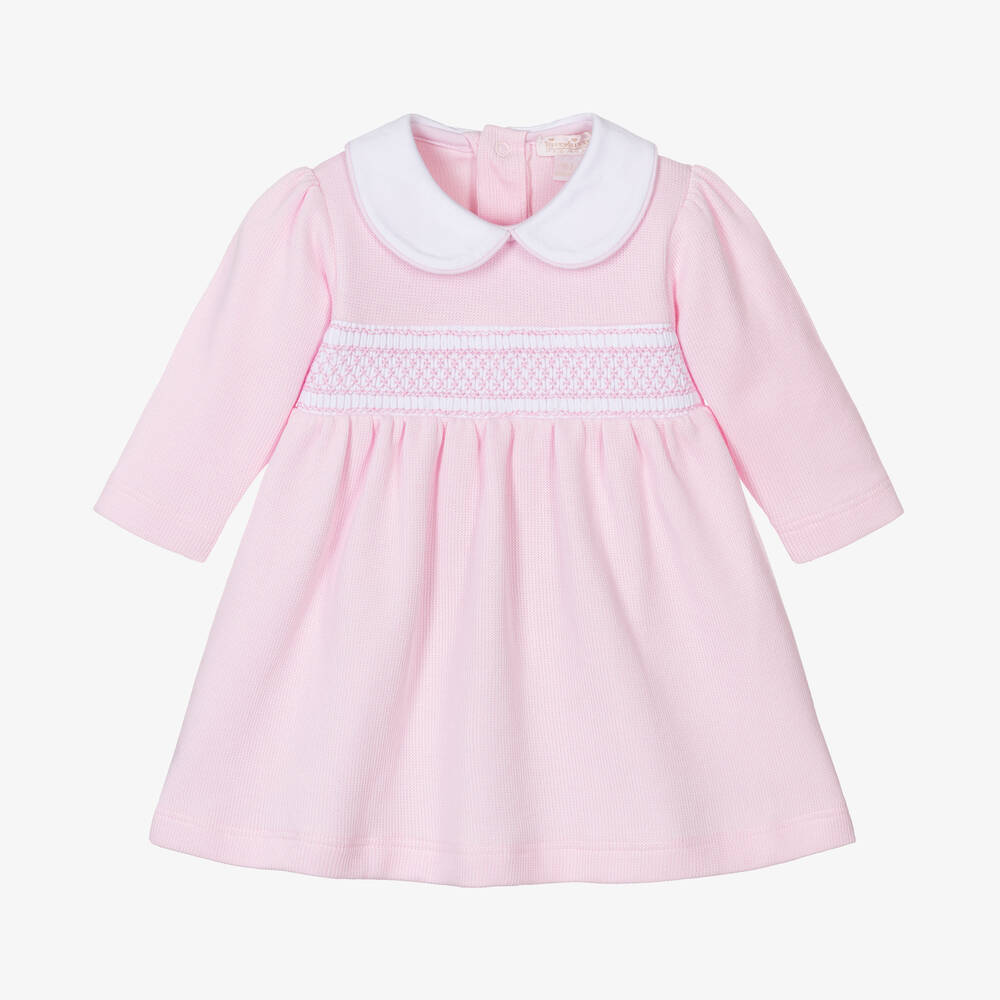 Kissy Kissy - Baby Girls Pink Cotton Smocked Punto Ingles Dress | Childrensalon