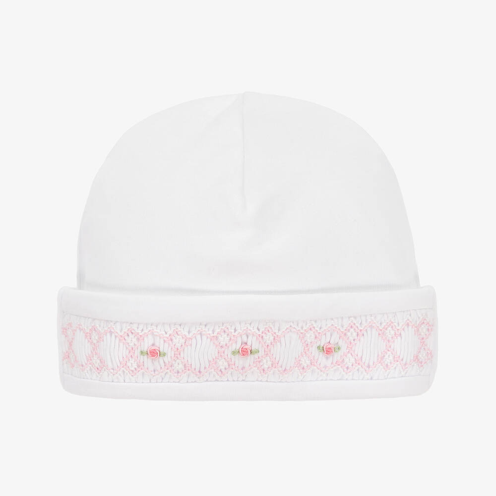 Kissy Kissy - قبعة صيفية مطرزة سموكينغ قطن بيما لون أبيض | Childrensalon