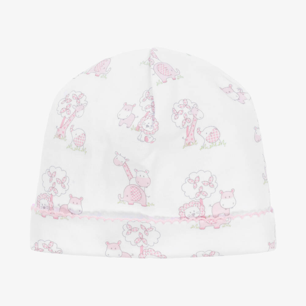 Kissy Kissy - Baby Girls White & Pink Gingham Jungle Layette Hat | Childrensalon