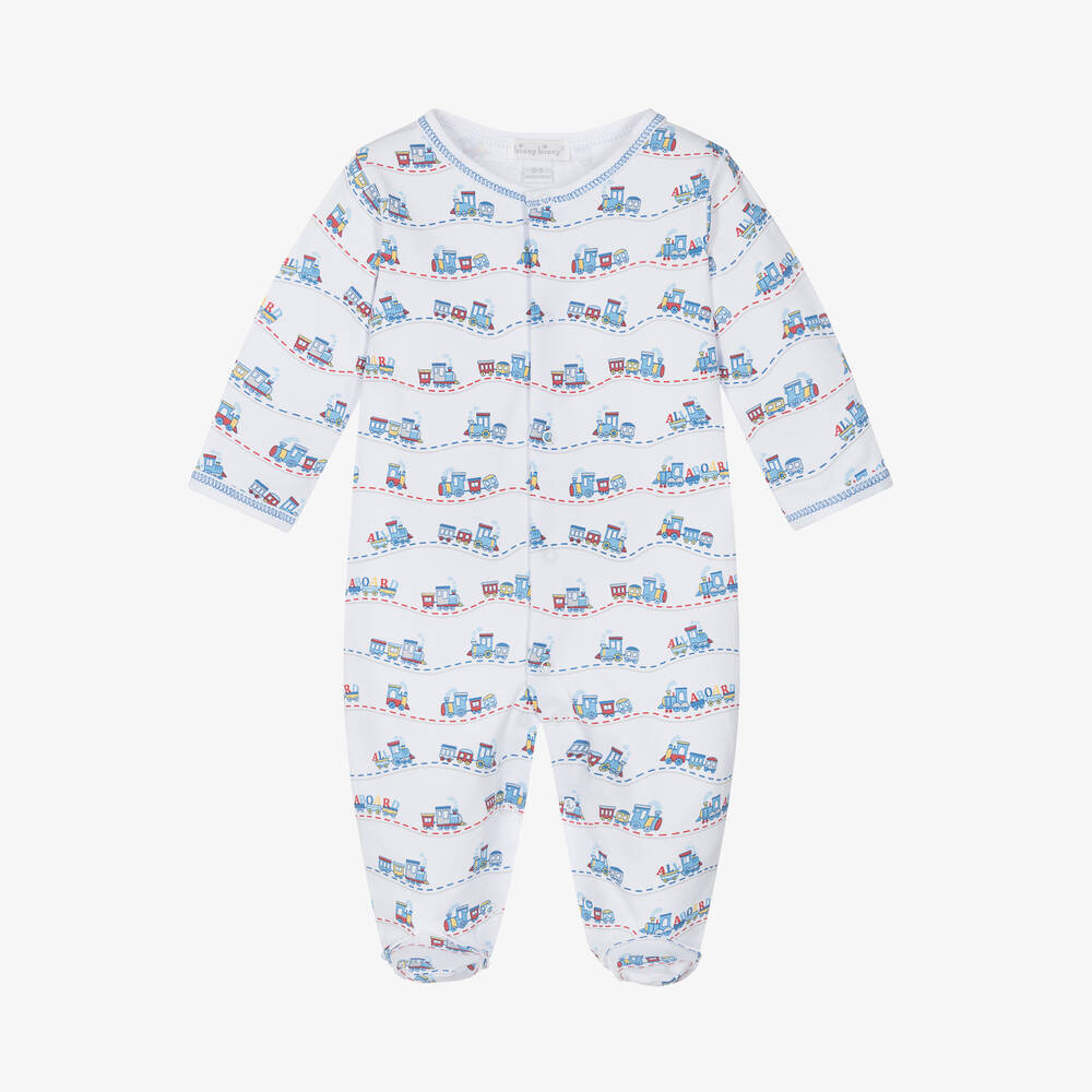 Kissy Kissy - Boys White Cotton Rambling Railroad Babygrow | Childrensalon