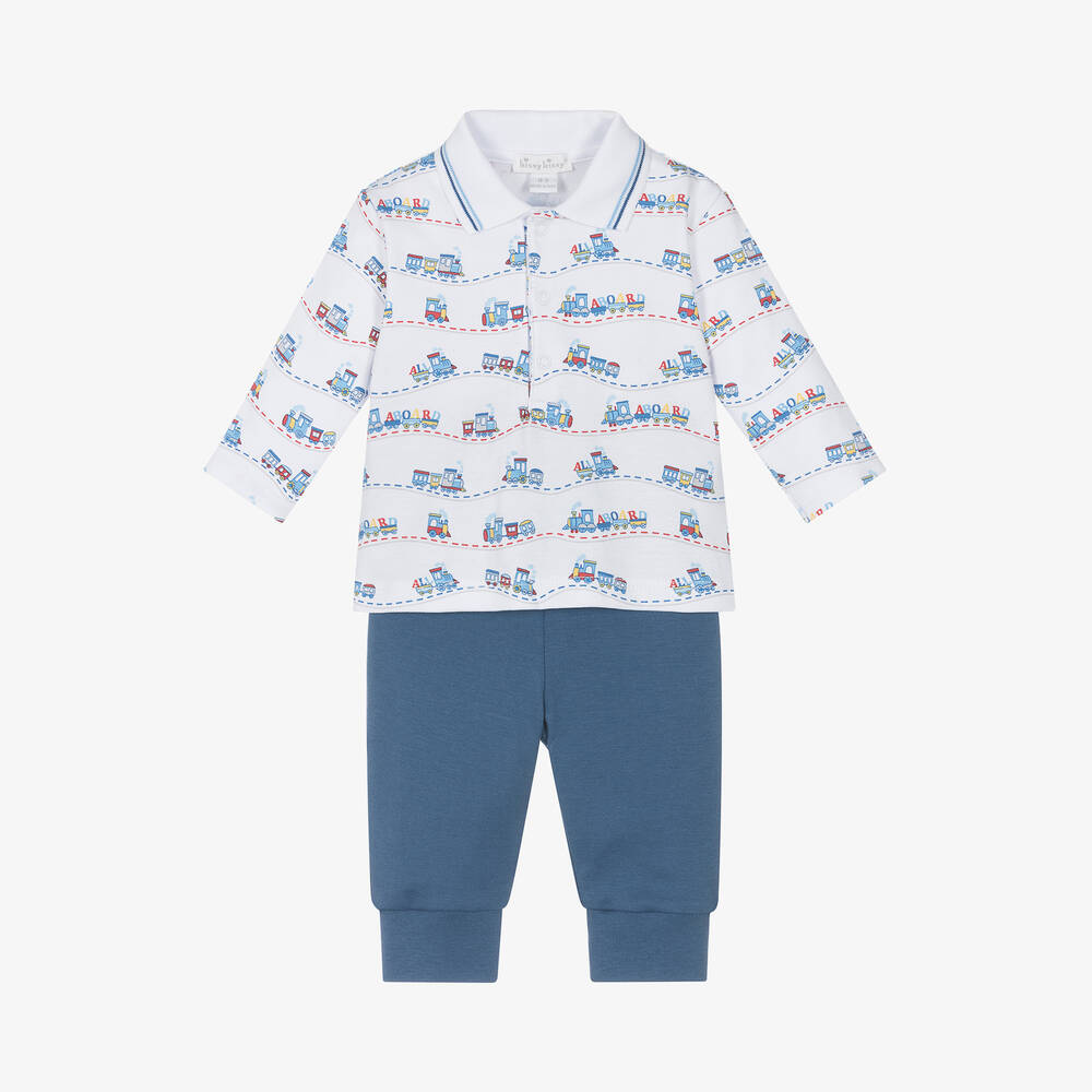 Kissy Kissy - Boys White Cotton Rambling Railroad Trouser Set | Childrensalon