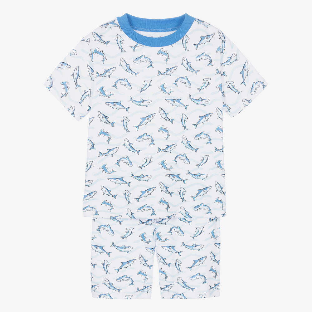 Kissy Kissy - Boys White Cotton Swift Sharks Pyjamas | Childrensalon