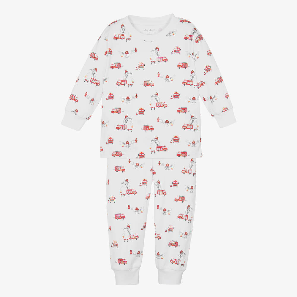 Kissy Kissy - Boys White Pima Cotton Firetruck Fun Pyjamas | Childrensalon