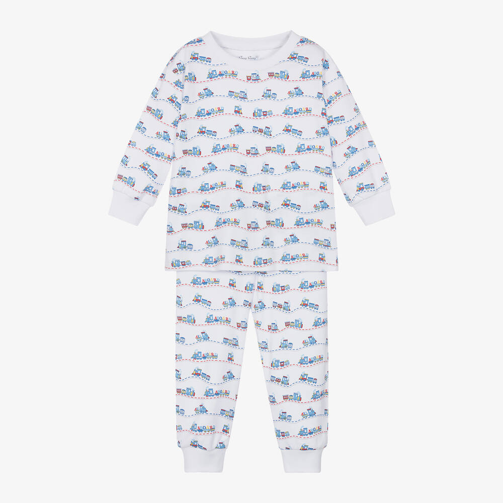 Kissy Kissy - Boys White Pima Cotton Rambling Railroad Pyjamas | Childrensalon