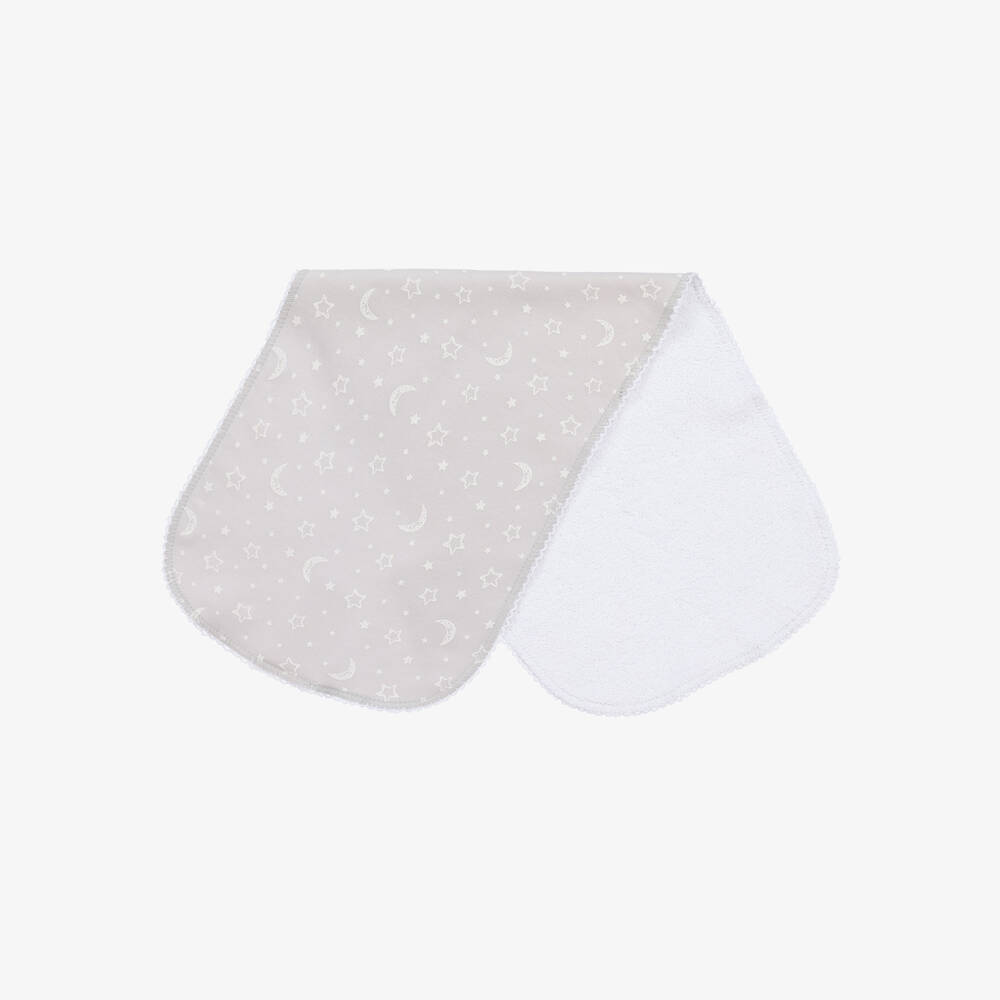Kissy Kissy - Grey Crescent Moonlight Pima Cotton Burp Cloth (48cm) | Childrensalon