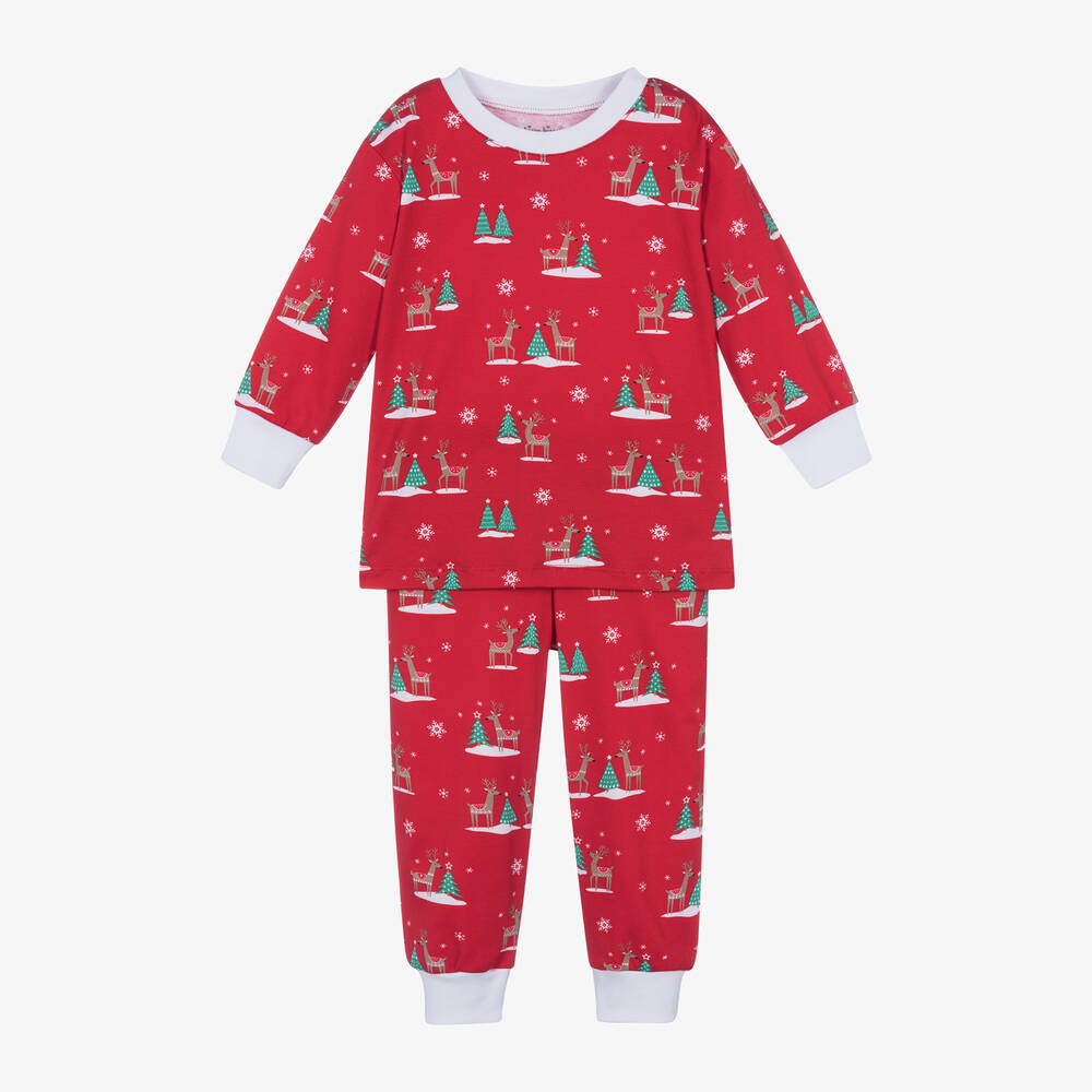 Kissy Kissy - Red Pima Cotton Holiday Reindeer Pyjamas | Childrensalon