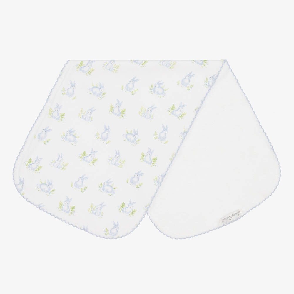 Kissy Kissy - White & Blue Cottontail Hollows Burp Cloth (49cm) | Childrensalon