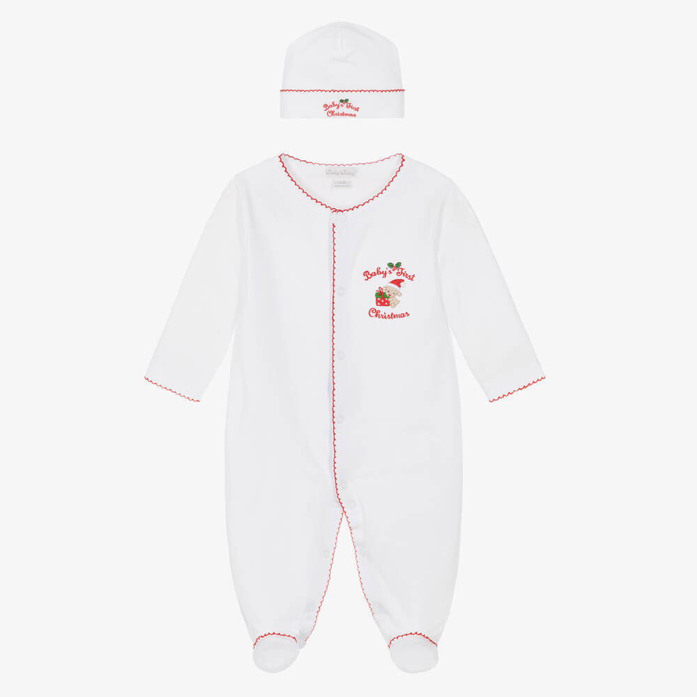 Kissy Kissy - White First Christmas Pima Cotton Babysuit Set  | Childrensalon