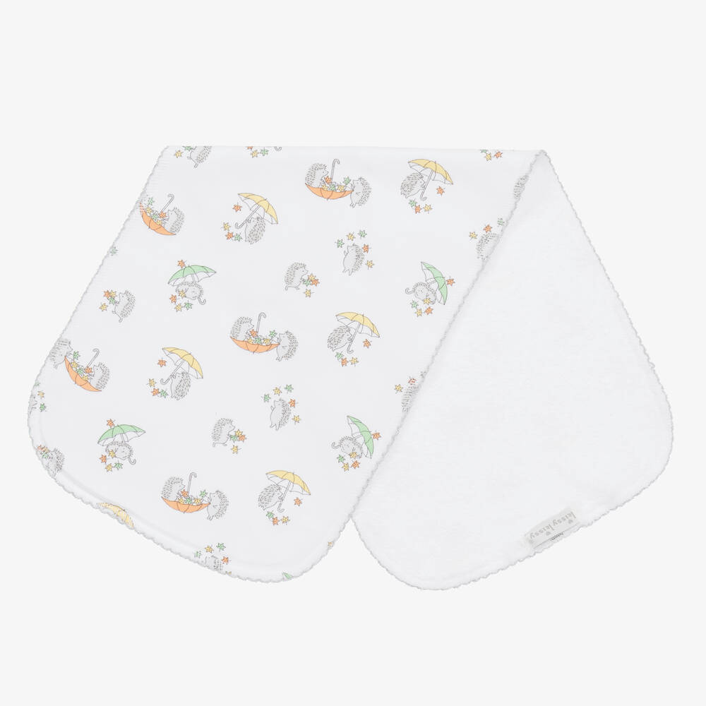 Kissy Kissy -  قماش للتجشؤ قطن لون أبيض بطبعة Hedgehogs Fall Showers (48 سم) | Childrensalon