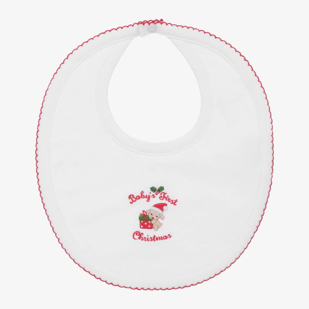 Kissy Kissy - White Pima Baby's First Christmas Bib | Childrensalon