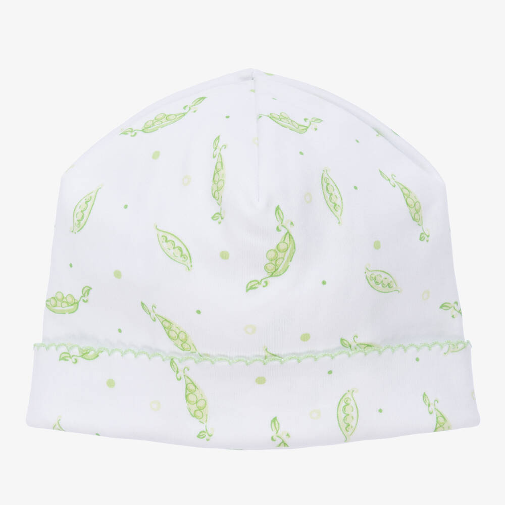 Kissy Kissy - White Pima Cotton Green Peas Hat | Childrensalon