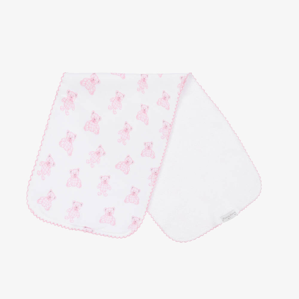 Kissy Kissy - White & Pink Beary Plaid Burp Cloth (47cm) | Childrensalon