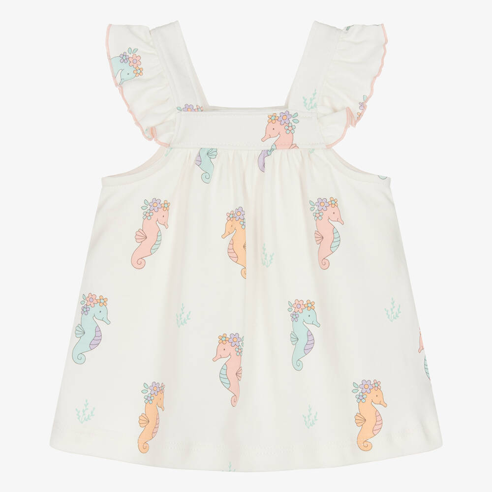 Kissy Love - Baby Girls Ivory Cotton Seahorse Party Dress | Childrensalon