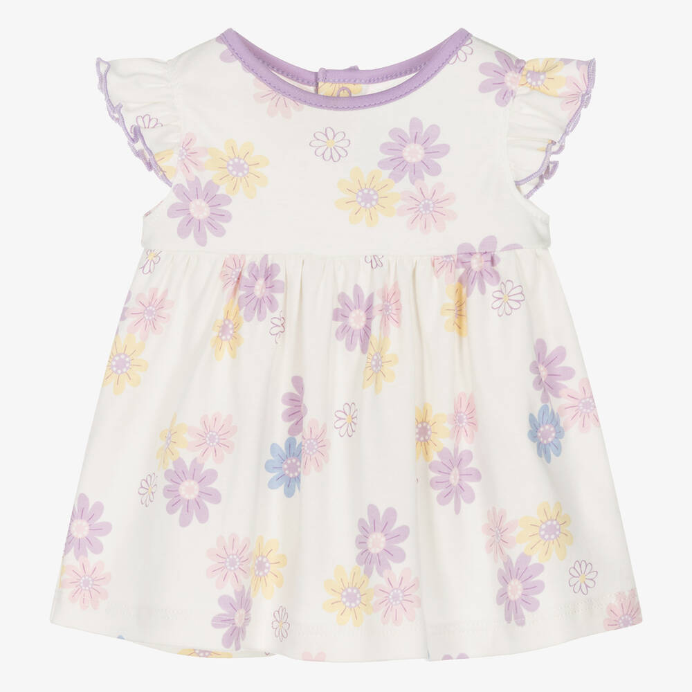 Kissy Love - Baby Girls Ivory & Purple Floral Delights Dress ...
